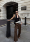 Women’s Dark Brown Wide-Leg Cargo Pants with Flap Pockets -3098