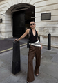 Women’s Dark Brown Wide-Leg Cargo Pants with Flap Pockets -3098