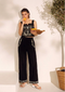 Black Poplin Embroidered Co-ord Set for Women - 3104