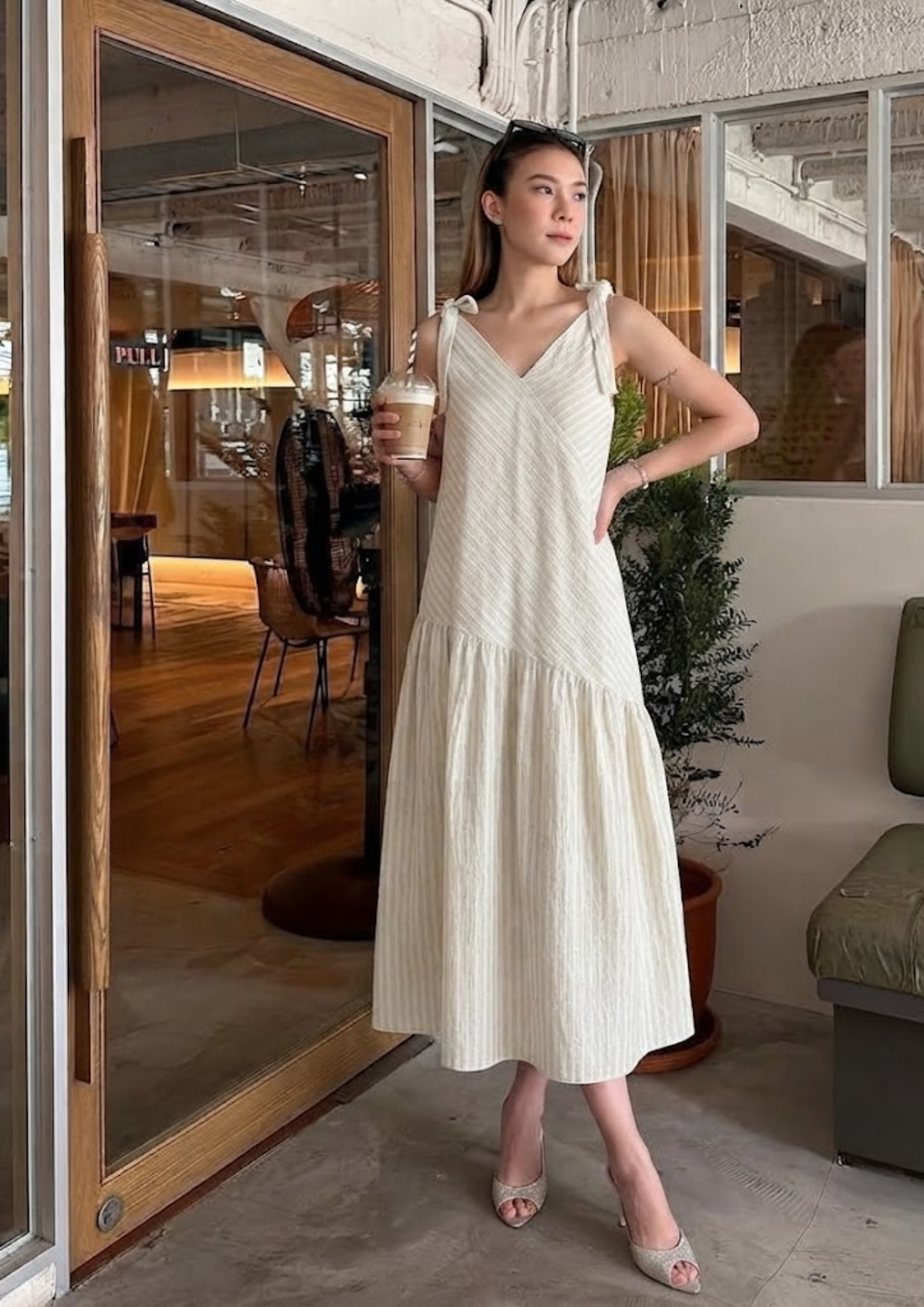 Sands Of India Women’s White Textured Bias-Cut Maxi Dress with Adjustable Straps &amp; Lining - 3109