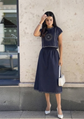 Sands Of India Women’s Embroidered Navy Blue Boxy Crop Top & A-Line Skirt Co-ord Set - 3111