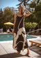Sands of India Women Abstract Print Asymmetric Hem A-Line Brown Maxi Dress -3121