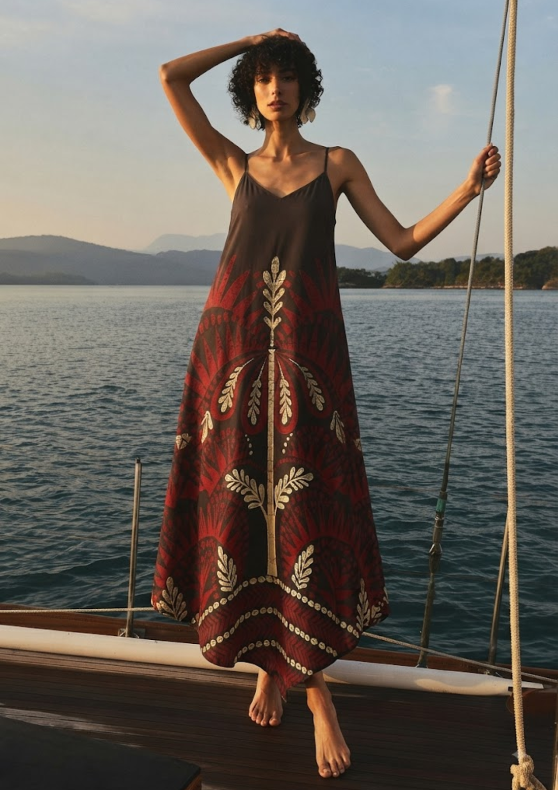 Sands of India Women Floral Print Asymmetric Hem A-Line Brown Maxi Dress - 3123