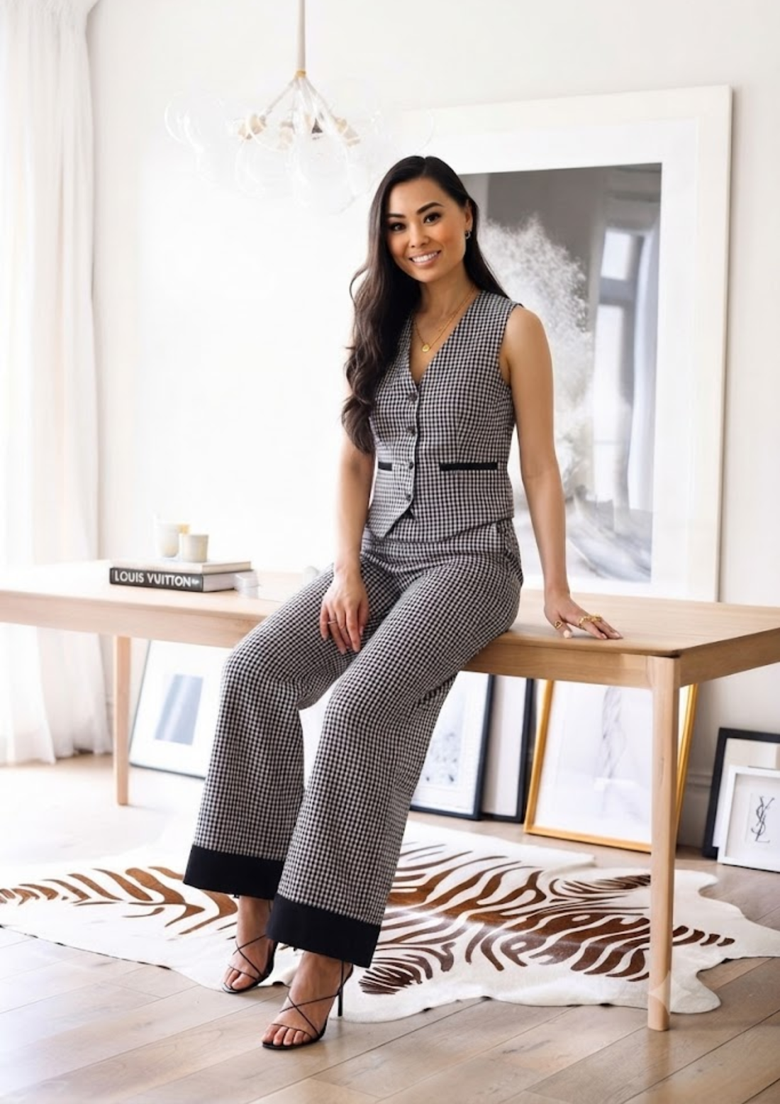 Sands of India Women’s Black Gingham Reversible Vest and Wide-Leg Trousers Co-ord Set -3125