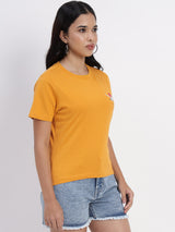 Gold T-Shirt featuring Vibrant Flamingo Print - 2861