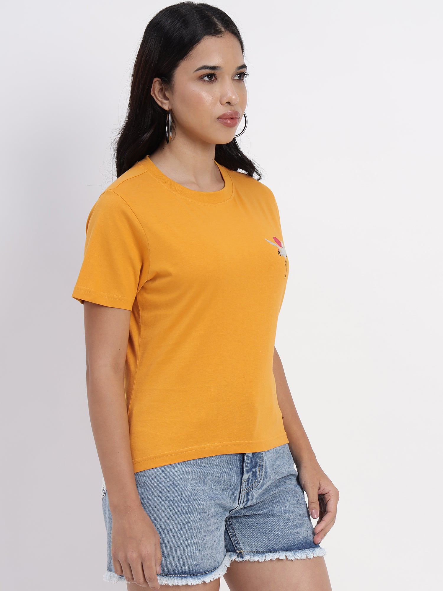 Flamingo Print yellow regular t-shirt- 2861