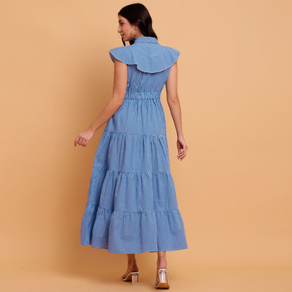 Blue Gingham Tiered Maxi Dress - 2890