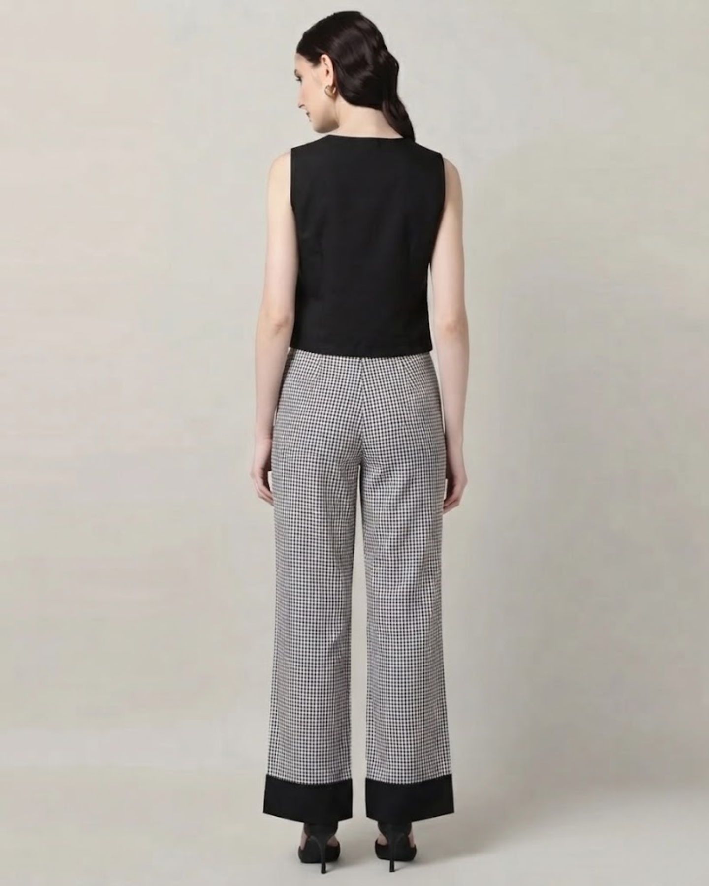 Sands of India Women’s Black Gingham Wide-Leg Trousers with Pockets – Casual Pants - 3126