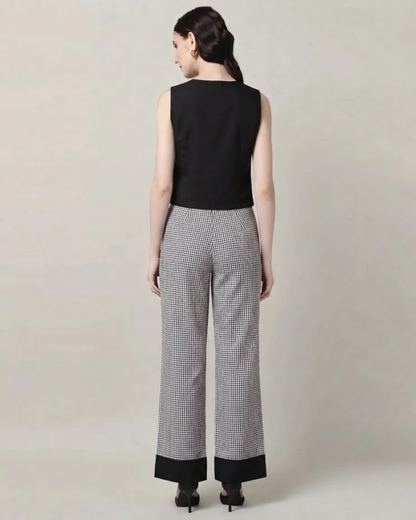 Sands of India Women’s Black Gingham Wide-Leg Trousers with Pockets – Casual Pants - 3126