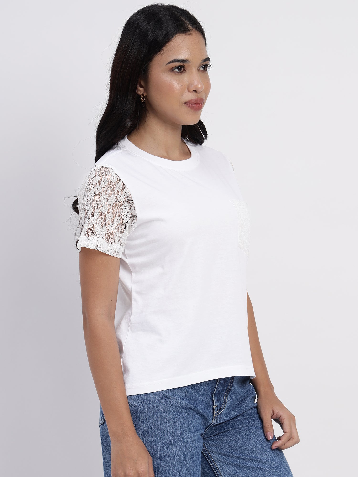 White Casual Lace Tee - 2857