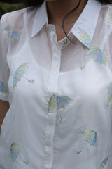 Umbrella embroidered tissue shirt with Camisole  - 2818