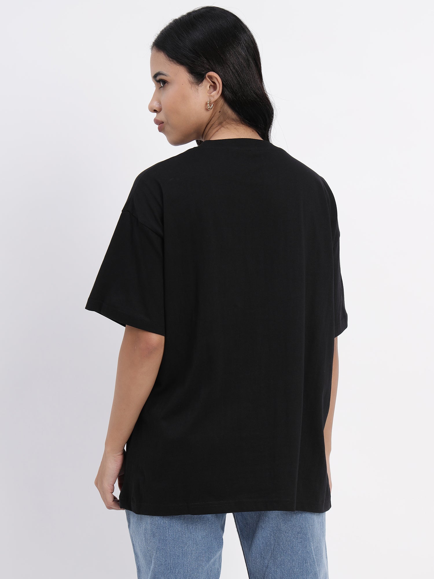 Black oversized top with a striking Ikigai design - 2852