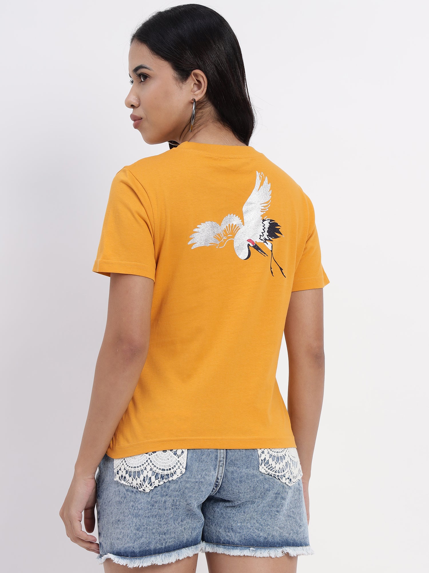 Flamingo Print yellow regular t-shirt- 2861