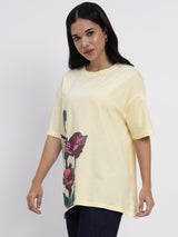 Oversized cotton top in soft lavender featuring a beautiful floral pattern -2855