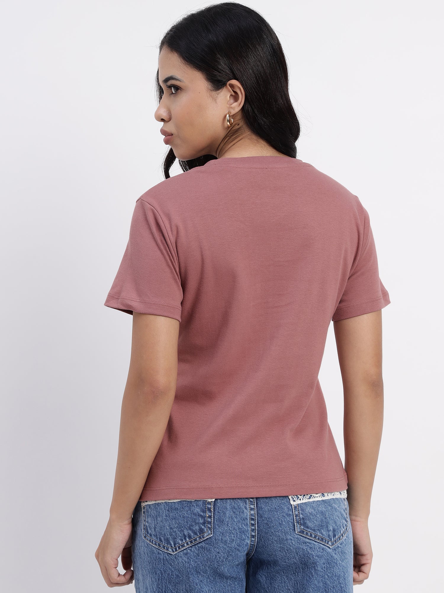 Embroidered Salmon-coloured regular t-shirt- 2783