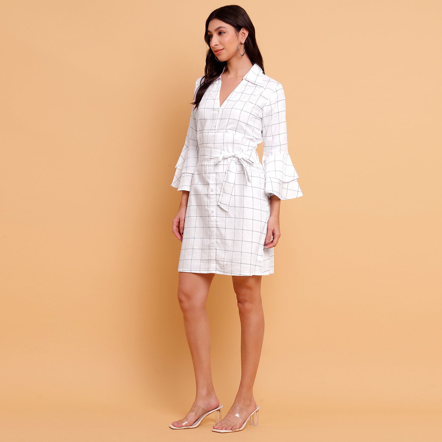 White check shirt dress with detachable belt  - 2888