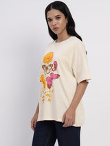 Ivory-colored T-shirt featuring a beautiful floral-inspired print - 2773