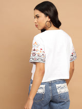 White T-shirt with printed sleeves - 2782