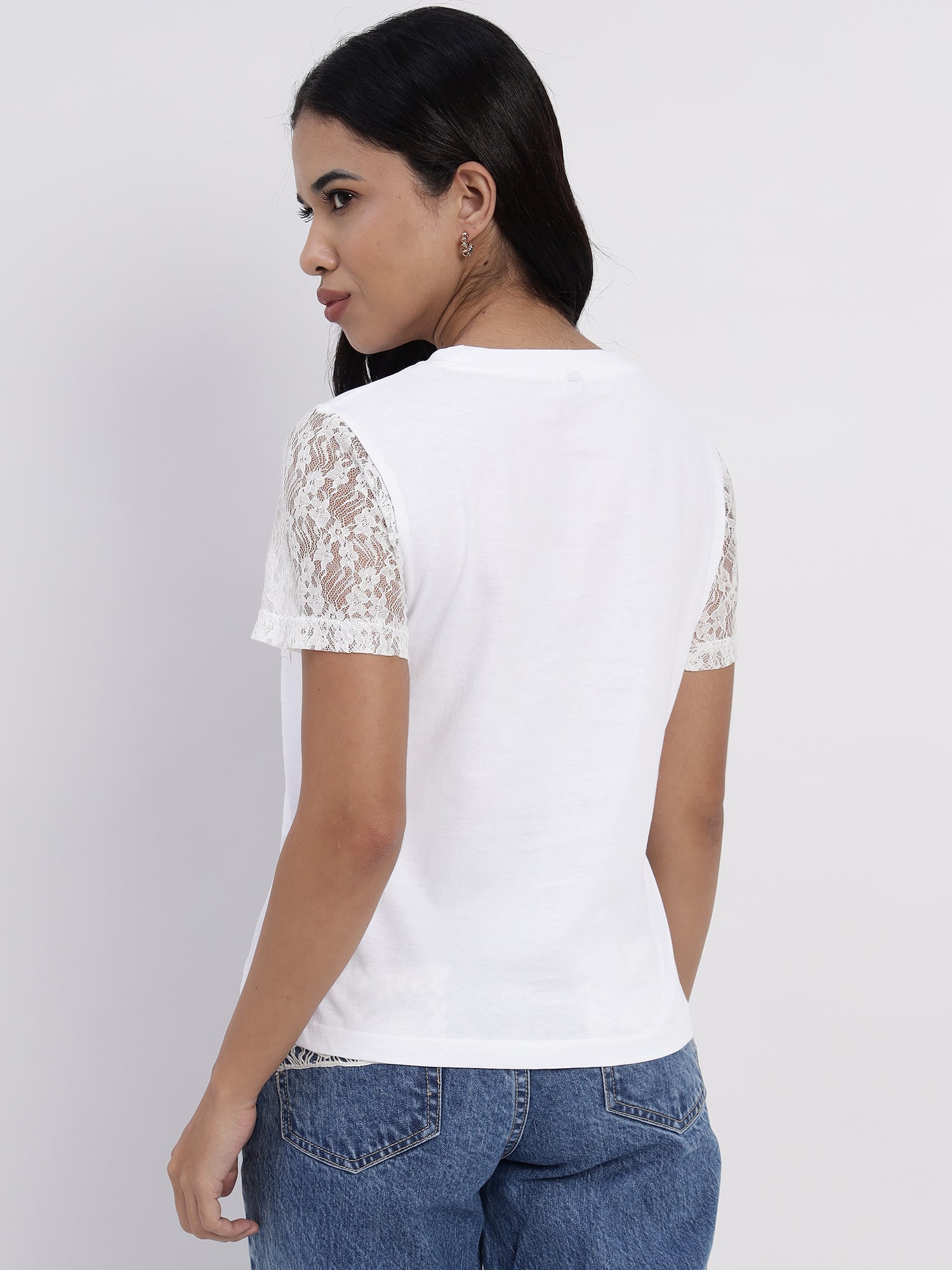 White Casual Lace Tee - 2857