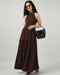 Women’s Brown Halter Neck Gathered Evening Maxi Dress - 3032
