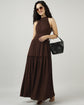 Women’s Brown Halter Neck Gathered Evening Maxi Dress - 3032