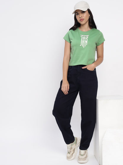 &quot;Japan: Endless Discovery &quot;Graphic Print Green Crop Top With A Sense Of Adventure -2844