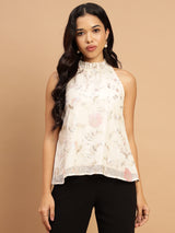 Soft pink floral top on an off-white background - 2820