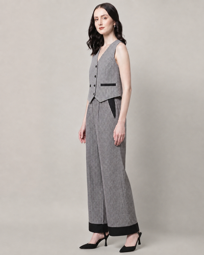 Sands of India Women’s Black Gingham Reversible Vest and Wide-Leg Trousers Co-ord Set -3125