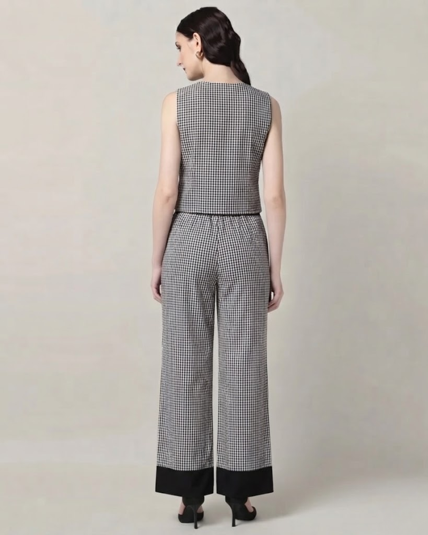 Sands of India Women’s Black Gingham Reversible Vest and Wide-Leg Trousers Co-ord Set -3125