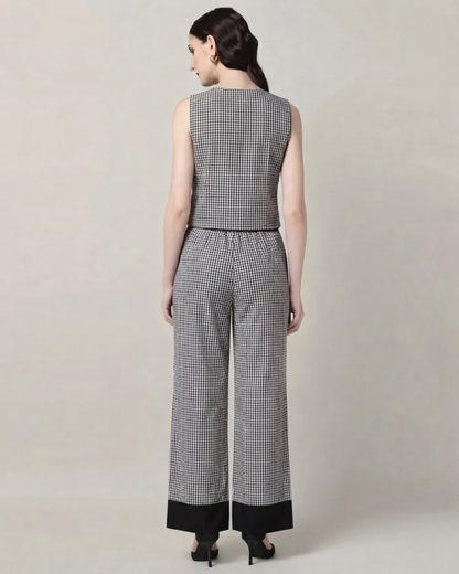 Sands of India Women’s Black Gingham Reversible Vest and Wide-Leg Trousers Co-ord Set -3125