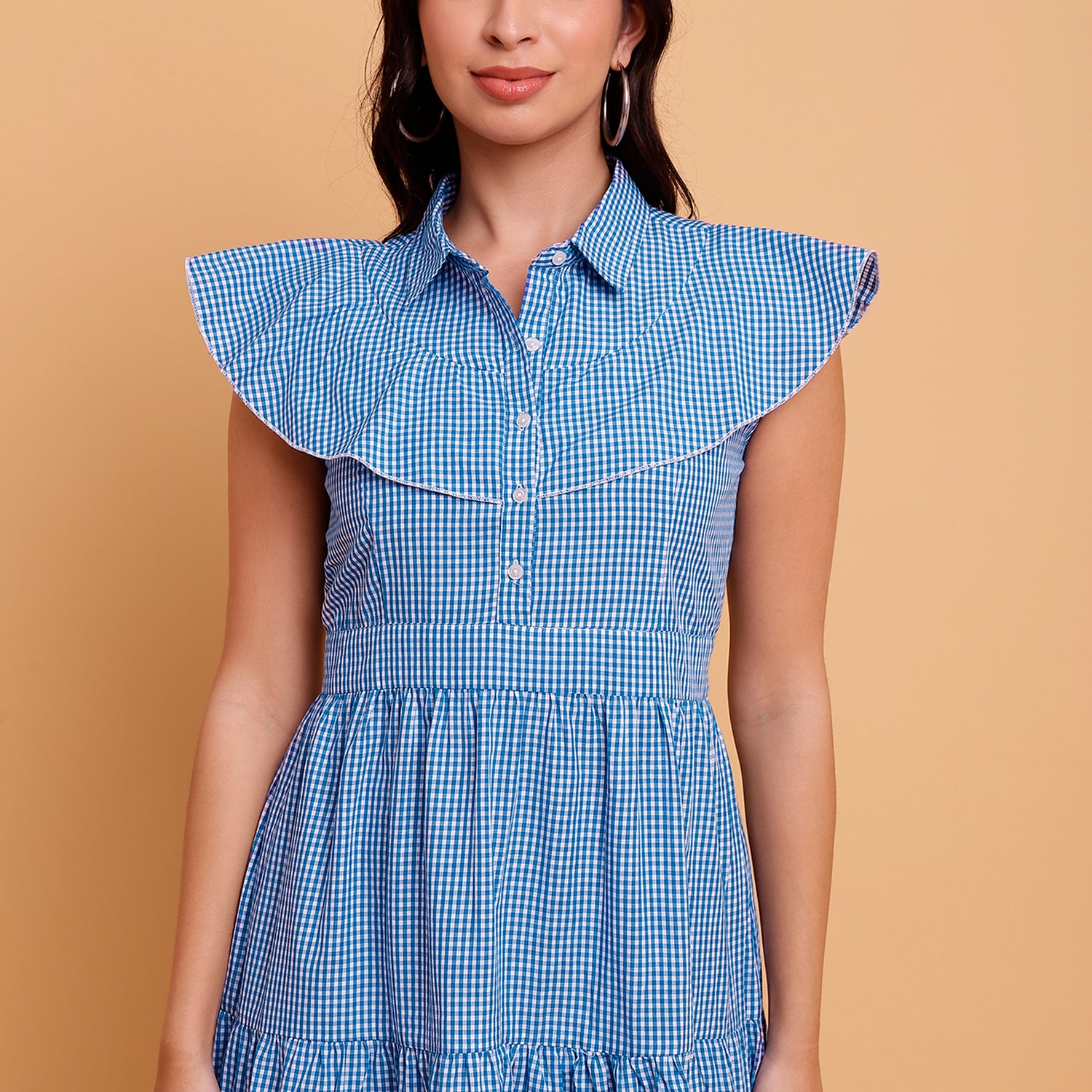 Blue Gingham Tiered Maxi Dress - 2890