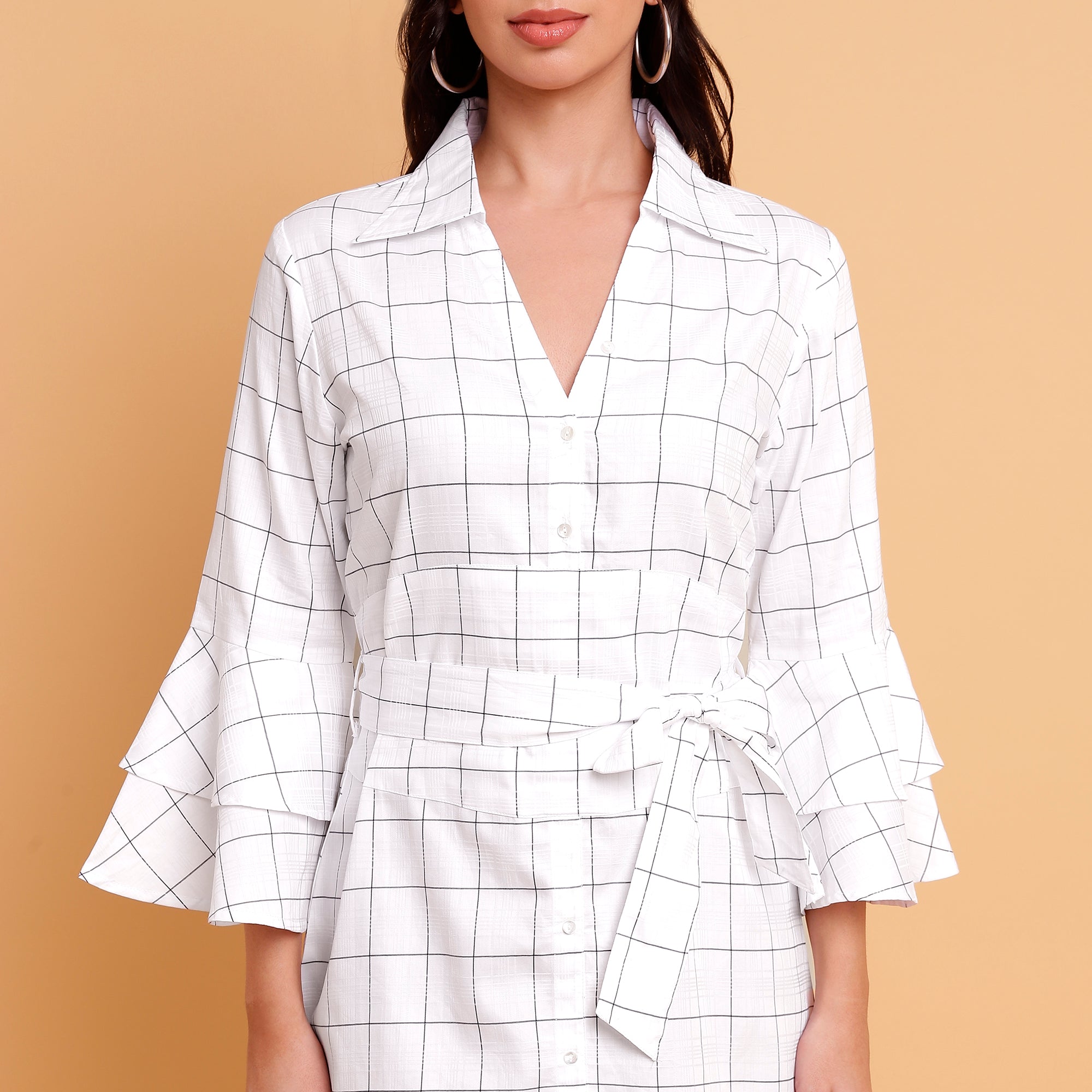 White check shirt dress with detachable belt  - 2888