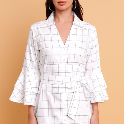 White check shirt dress with detachable belt  - 2888