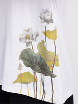 White oversized top with a beautiful floral design on crisp cotton - 2850