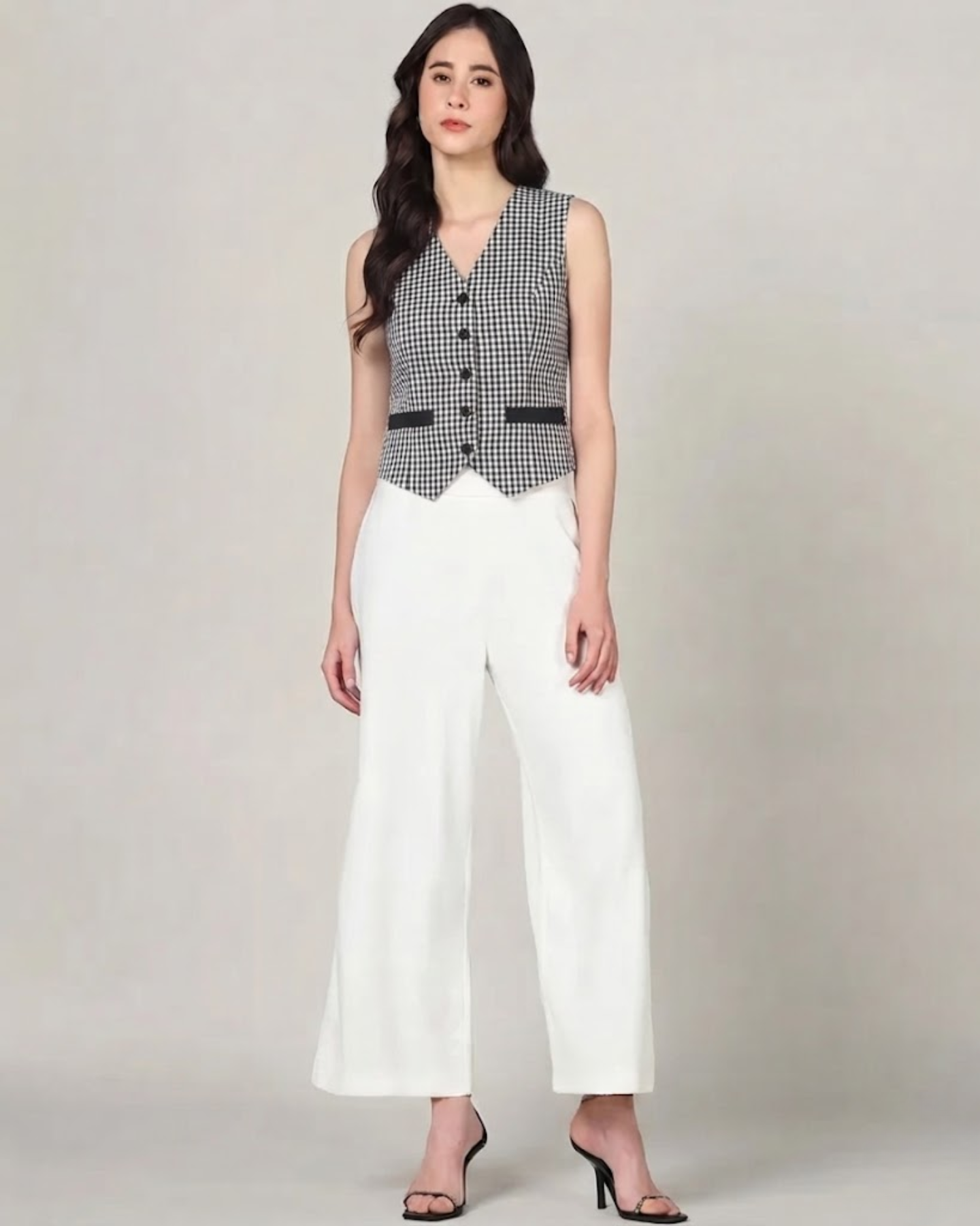 Sands of India Women’s V-Neck Sleeveless Black Gingham reversible Vest -3124