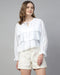 Women’s White Dobby Ruffled Tie-Up Top - 2969