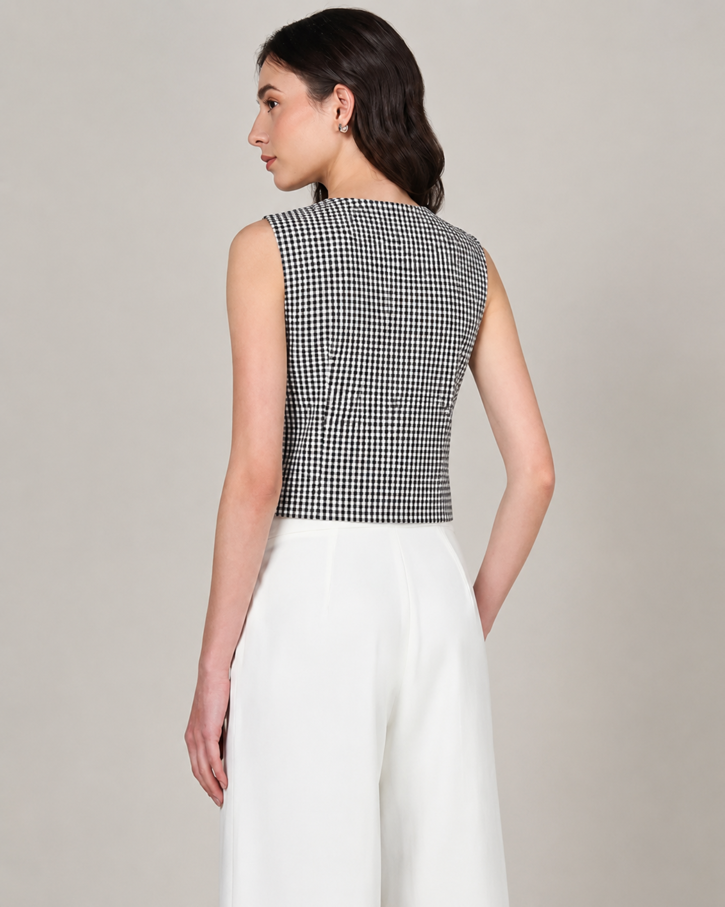 Sands of India Women’s V-Neck Sleeveless Black Gingham reversible Vest -3124
