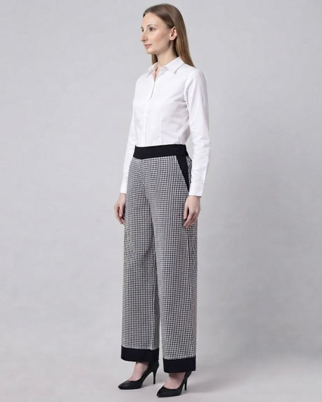 Sands of India Women’s Black Gingham Wide-Leg Trousers with Pockets – Casual Pants - 3126
