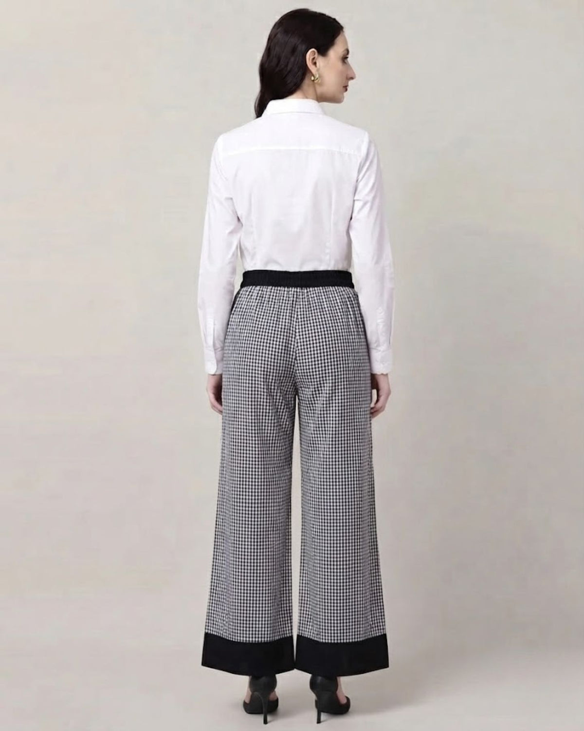 Sands of India Women’s Black Gingham Wide-Leg Trousers with Pockets – Casual Pants - 3126