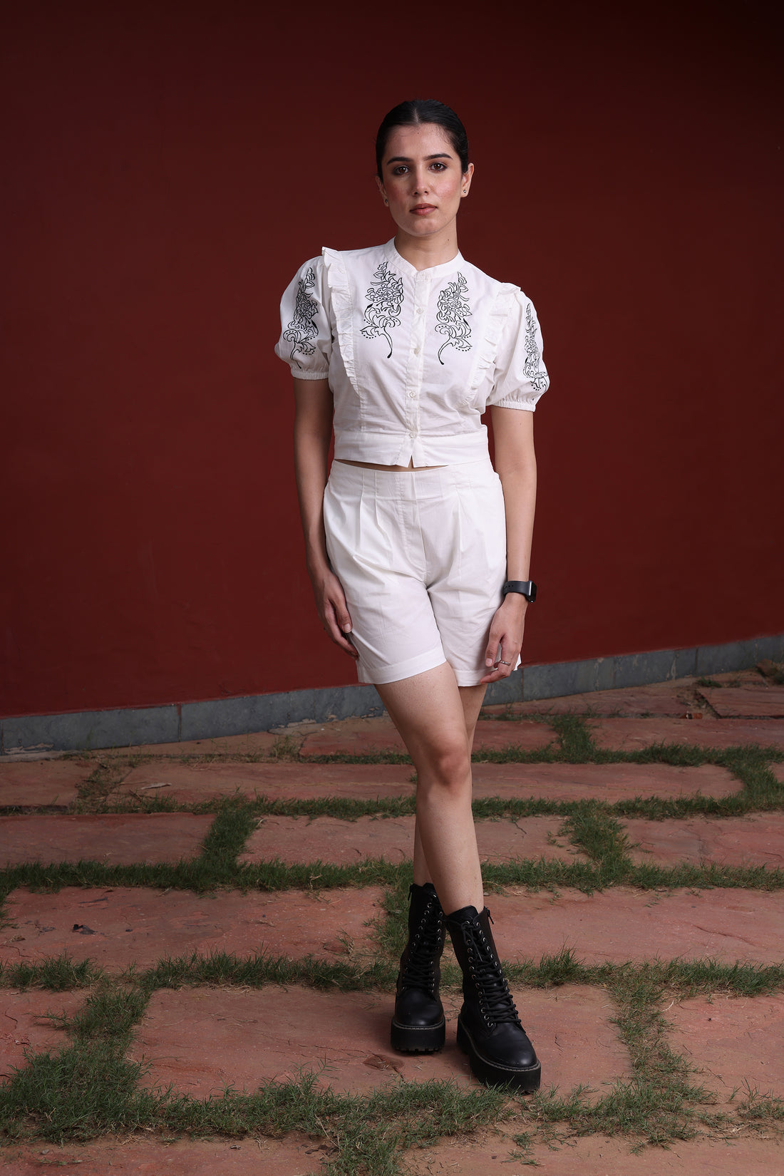 White Poplin Cotton Embroidered Co-Ord Set -1542