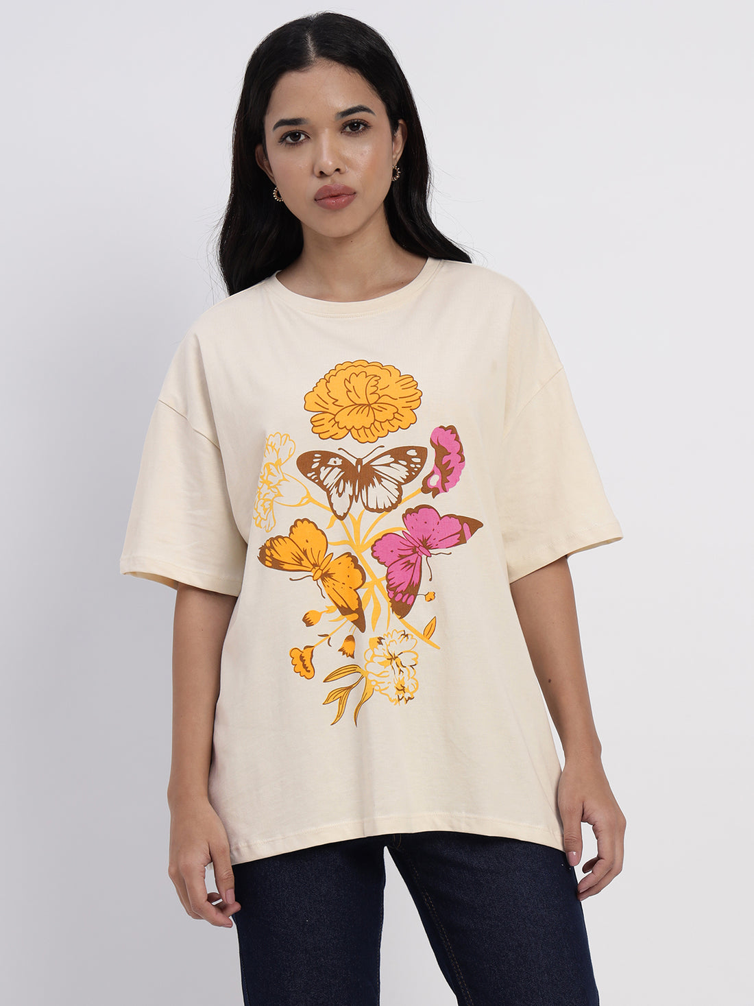 Floral print Ivory-colored oversize t-shirt - 2773