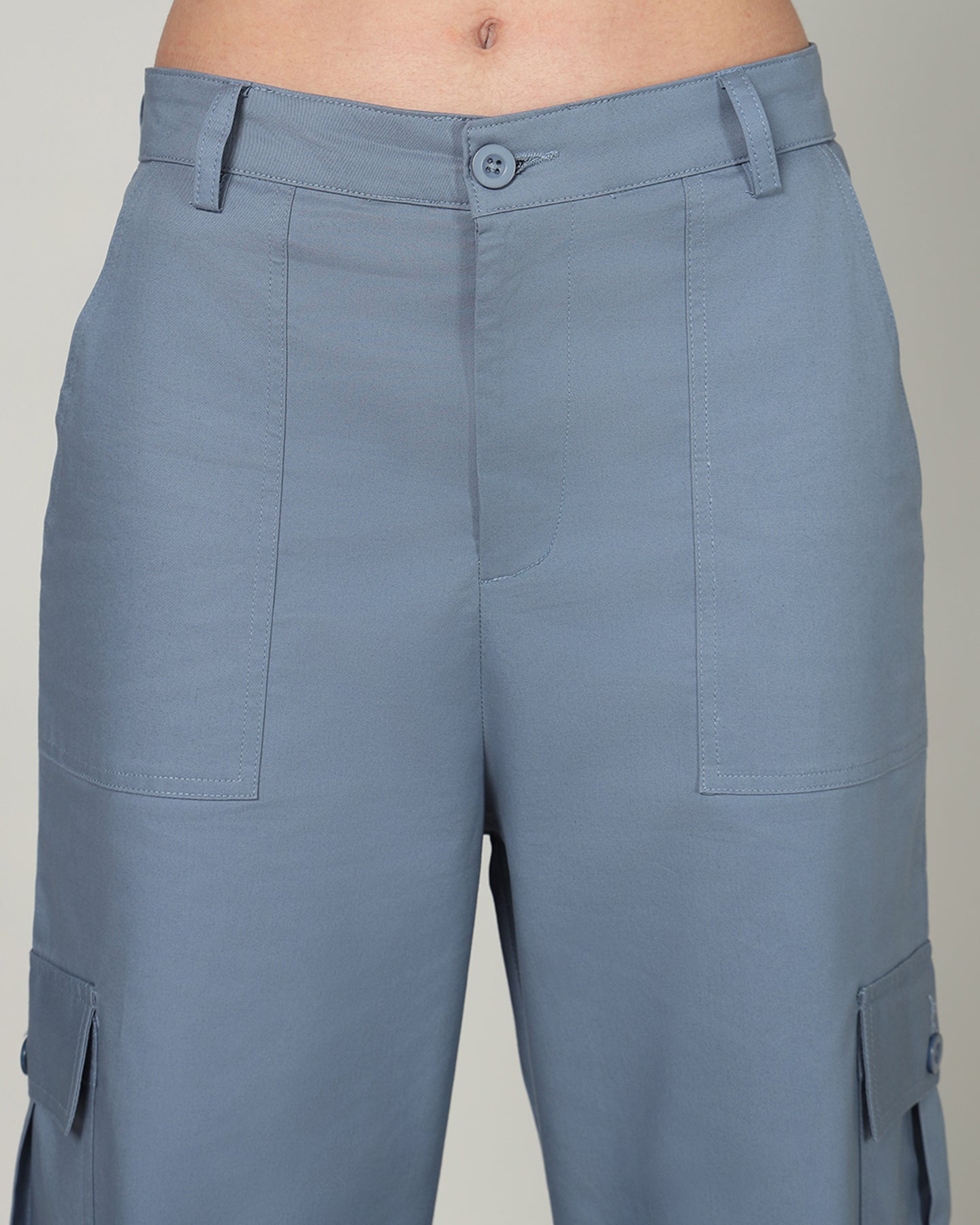 Women’s Blue Wide-Leg Cargo Pants with Flap Pockets - 3095