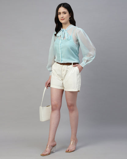 Blue Organza Shirt with Neck Tie with camisole - 2815