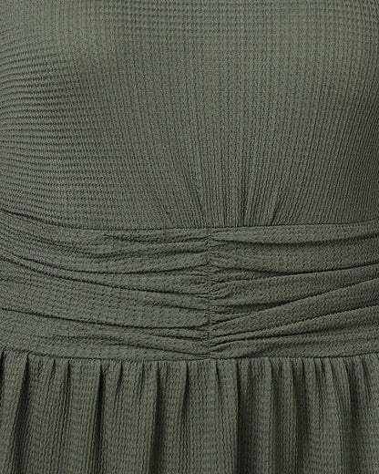 Women’s Olive Halter Neck Gathered Maxi Dress-3079