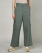 Women’s Dusky Aloe Green Wide-Leg Cargo Pants with Flap Pockets - 3097