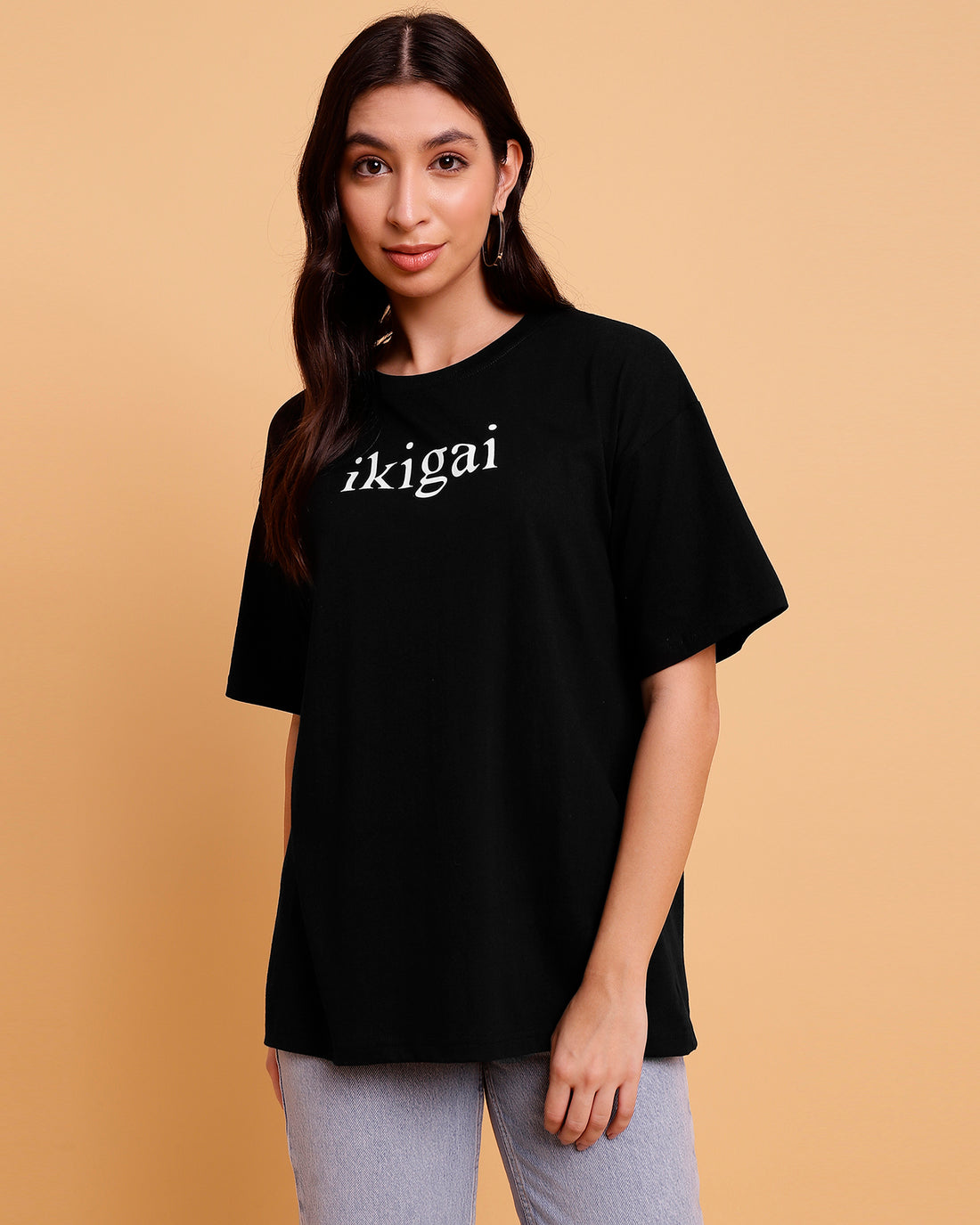 Black oversized top with a striking Ikigai design - 2852