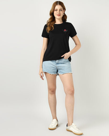 BLACK Regular T-shirt with Sliver Flamingo print - 2992