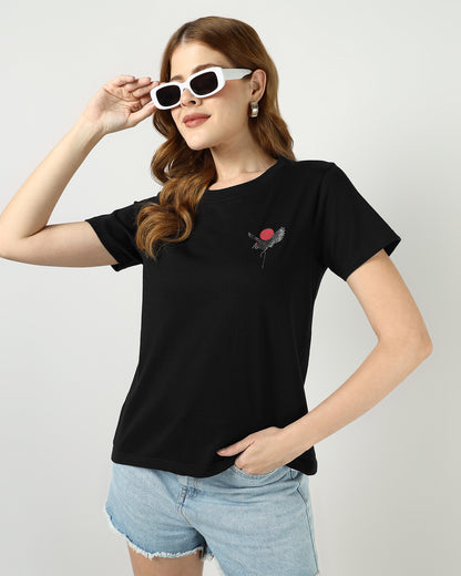 BLACK Regular T-shirt with Sliver Flamingo print - 2992