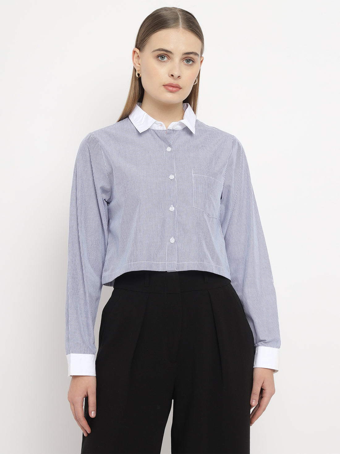 Striped Crop Banker Shirt-2907