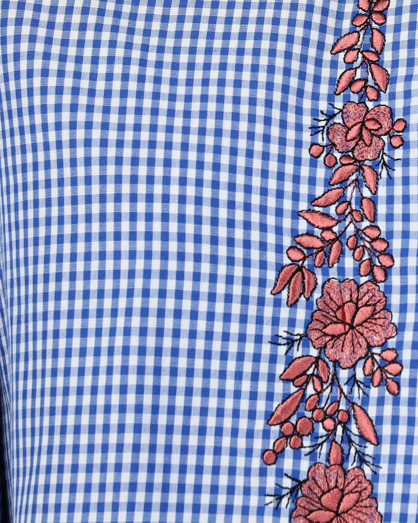 Blue Gingham Crop Shirt With Embroidery-2910